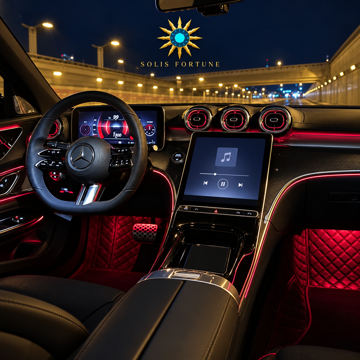 Intérieur de voiture éclairé par un kit d'éclairage d'ambiance en fibre optique