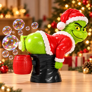 Furzende Grinch & Weihnachtsmann Seifenblasenmaschine mit Furzgeräuschen, Musik & Licht: Grinch, Weihnachtsmann, Wichtel oder Schneemann