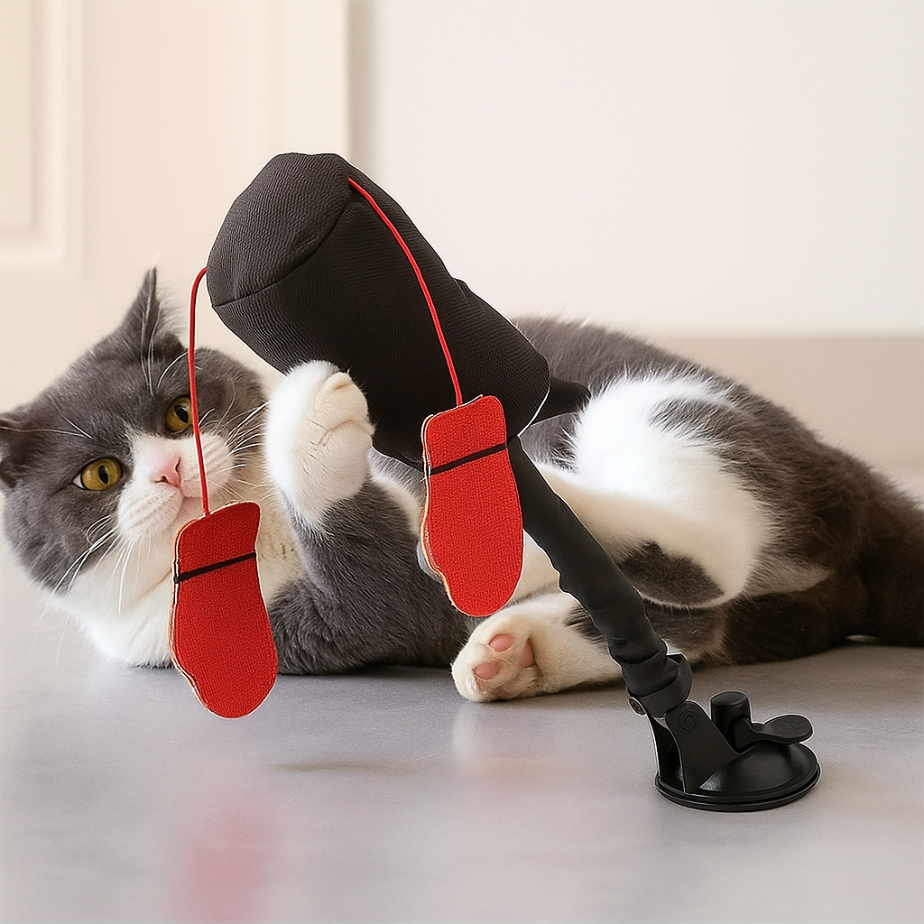 Cat boxing the Solis Jab punching bag toy with its paws