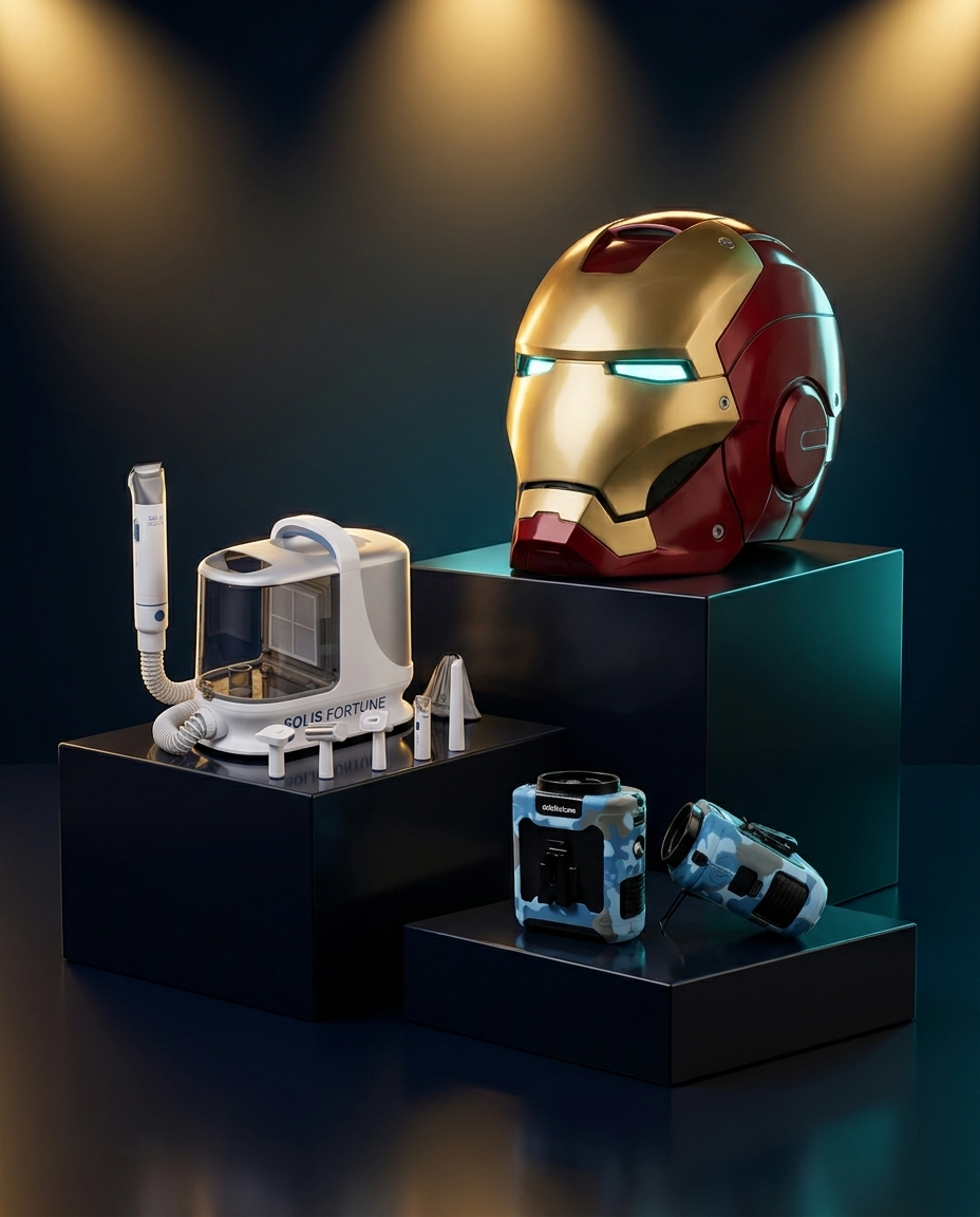 Solis best sellers — collector helmet, grooming kit and waist fan