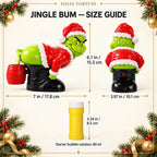 Grinch bubble machine size guide: about 17.8 x 10.1 x 15.5 cm with 60 ml solution, Solis Jingle Bum