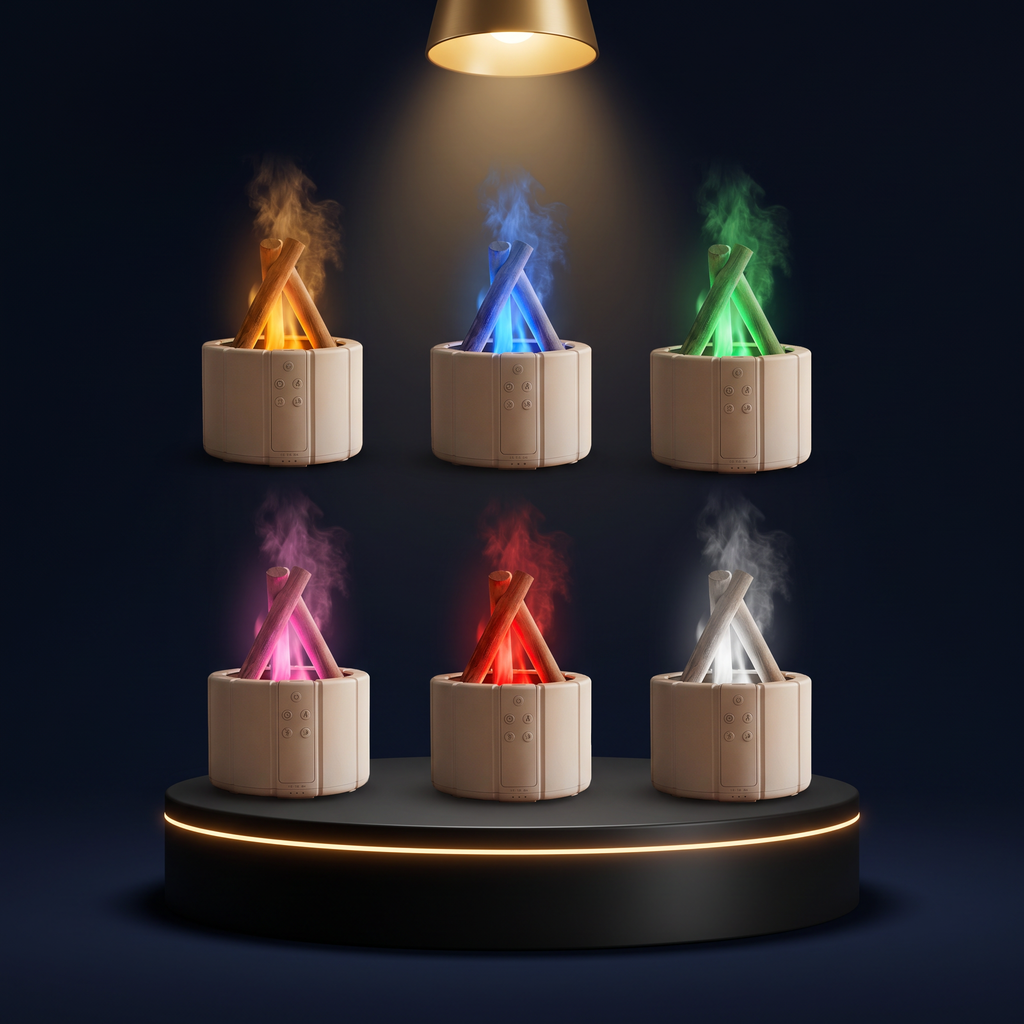 The Solis Pyre showing several of its LED flame colours