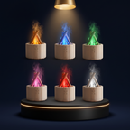 The Solis Pyre showing several of its LED flame colours