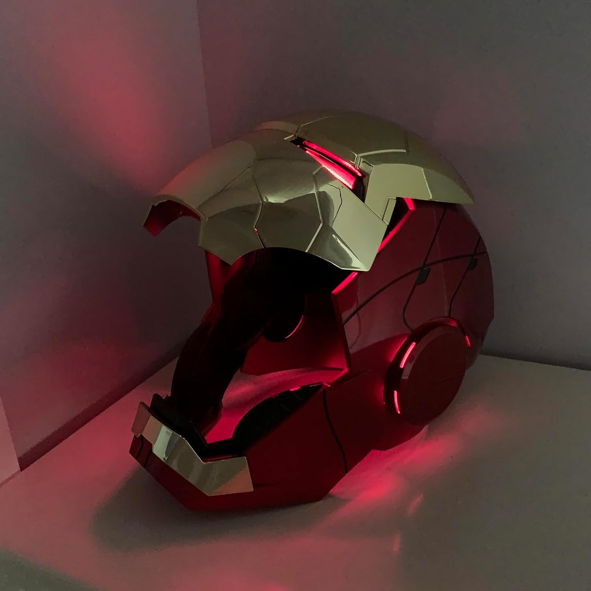 Solis Aegis MK-V Collector Helmet — faceplate raised, red interior lighting