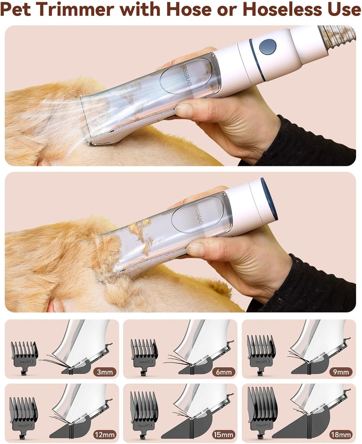 Solis Groom Max 7-in-1 — trimmer used on or off the hose, with 3–18 mm guard combs