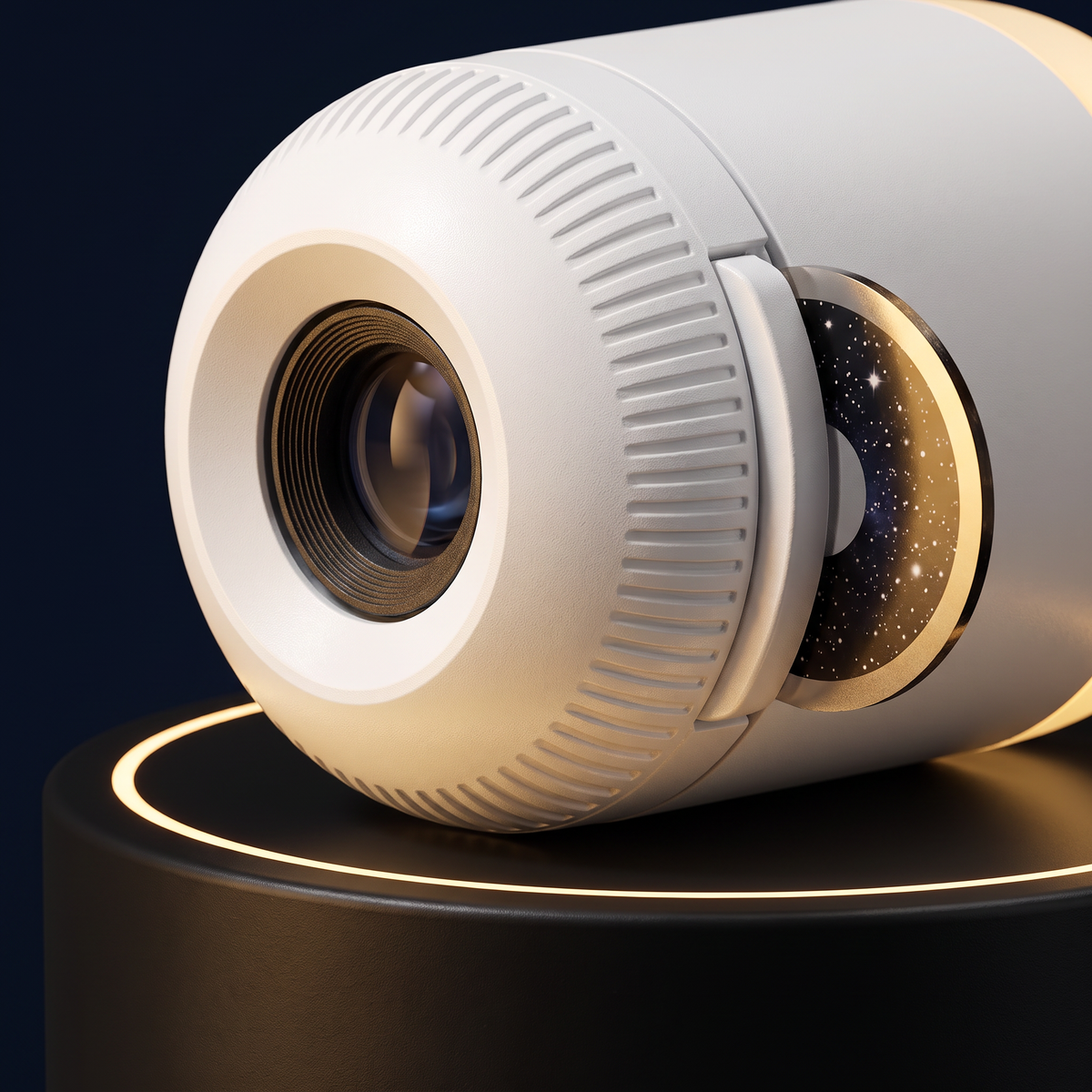 Close detail of the Solis Nova's focus ring and the slot the slide disk drops into