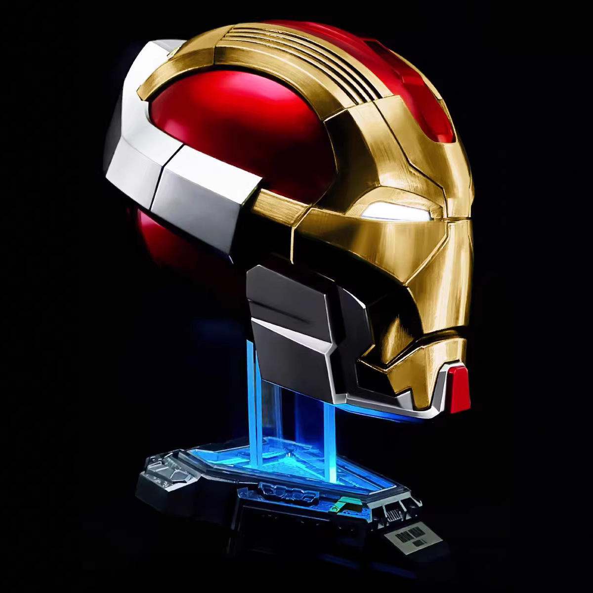 Solis Aegis MK-XVII Collector Helmet — on its lit display stand