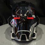 Solis Aegis MK-XVII helmet in Silver & Black — front view on a stand