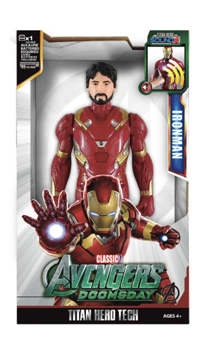 Iron Man - Unmasked light and sound PVC figure in display packaging; supplier photograph