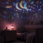The Solis Somnia projecting a theme across a dark child's bedroom ceiling