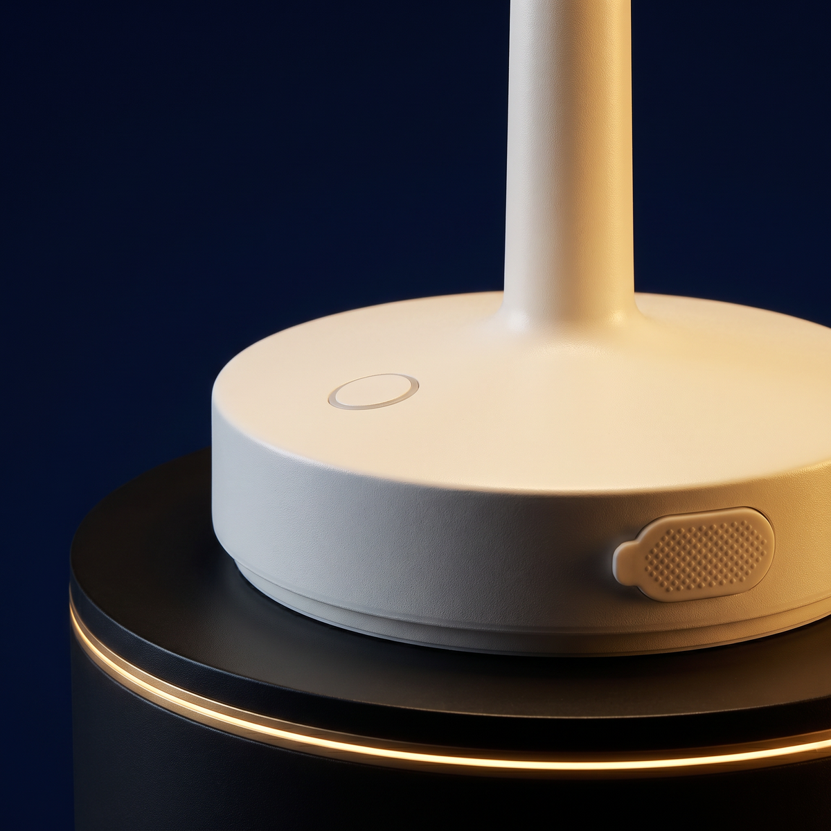 Close detail of the Solis Vesta's weighted base, touch control and USB-C port
