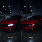 Solis Iris Animated Devil Eye Headlights — before and after on a car at night