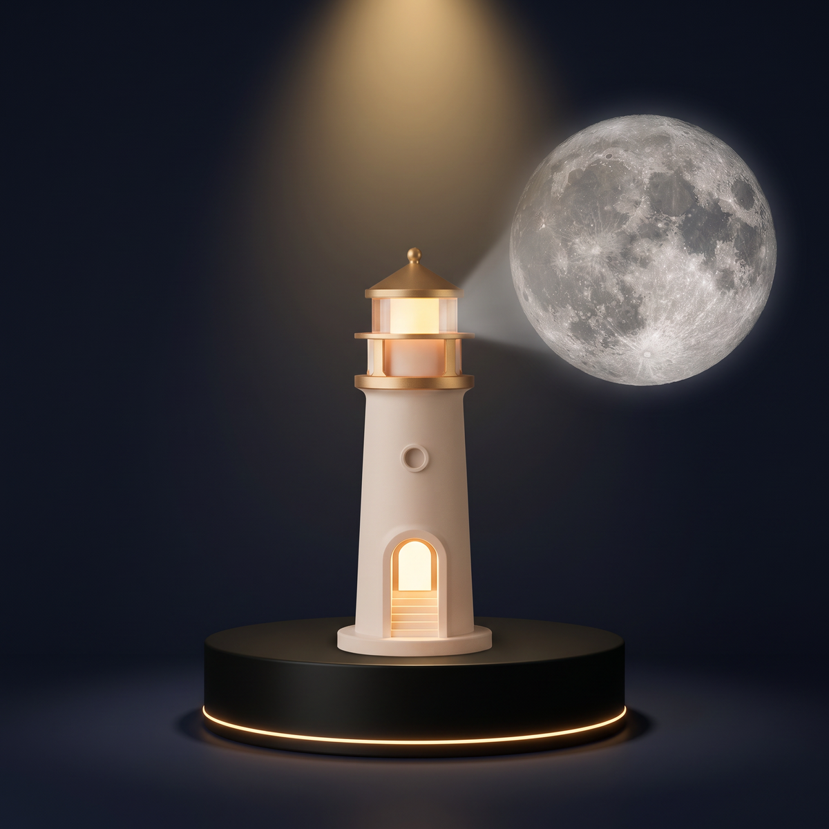 The Solis Pharos throwing its moon projection onto a dark wall