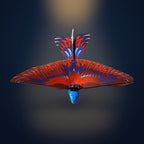 The real Solis Falco head-on, wings spread wide, showing the full wingspan and the blue moulded body beneath