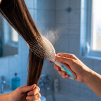 Solis Mist Hydrating Hair Brush — In use on long hair