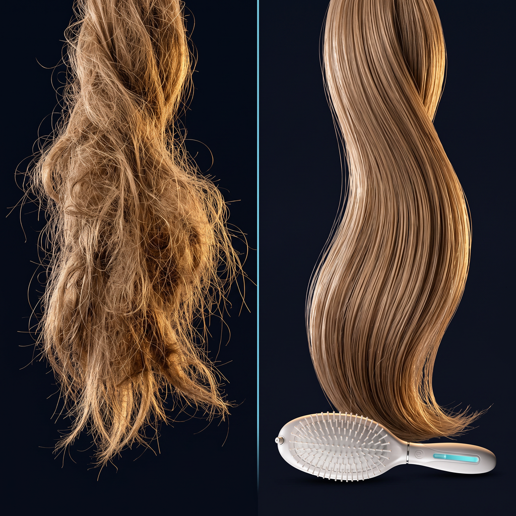 Solis Mist Hydrating Hair Brush — tangled versus smooth