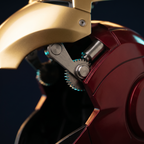 Solis Aegis MK-V Collector Helmet — Macro of the faceplate hinge mechanism