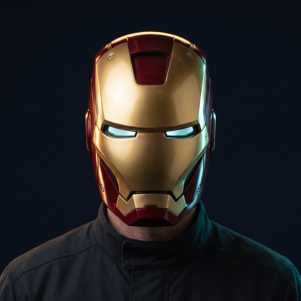 Solis Aegis MK-V Collector Helmet — Worn by an adult model in a dark studio