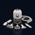 Solis Groom Pro 5-in-1 Pet Grooming Vacuum — canister with hose coiled and all five heads fanned around it