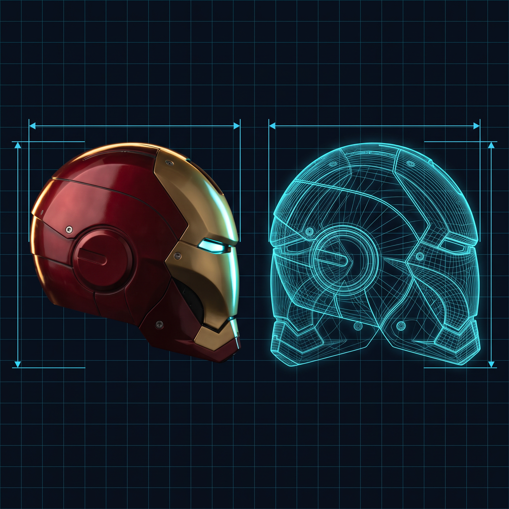 Solis Aegis MK-V Collector Helmet — helmet dimensions annotated beside a human silhouette