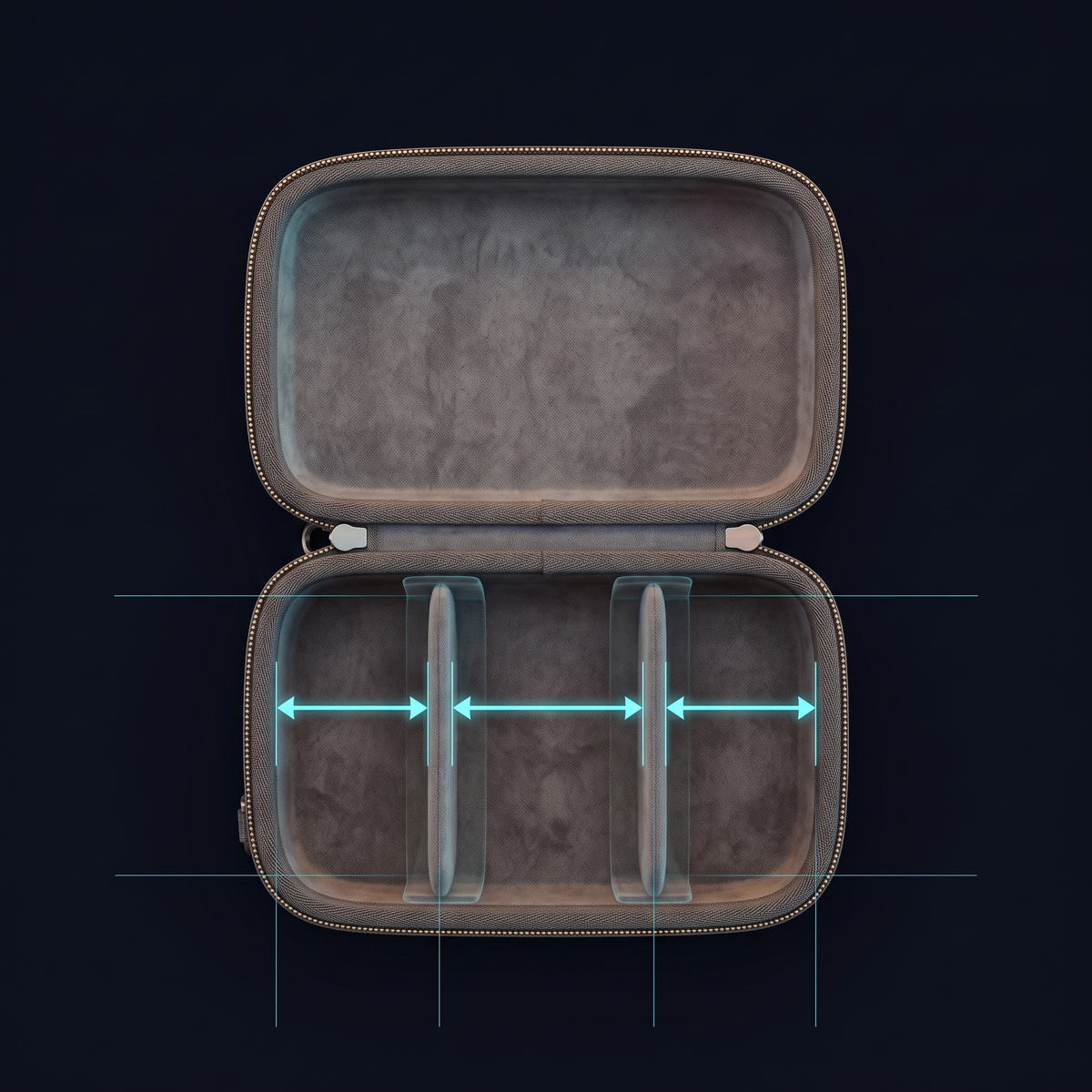 Solis Carry Case — divider positions annotated