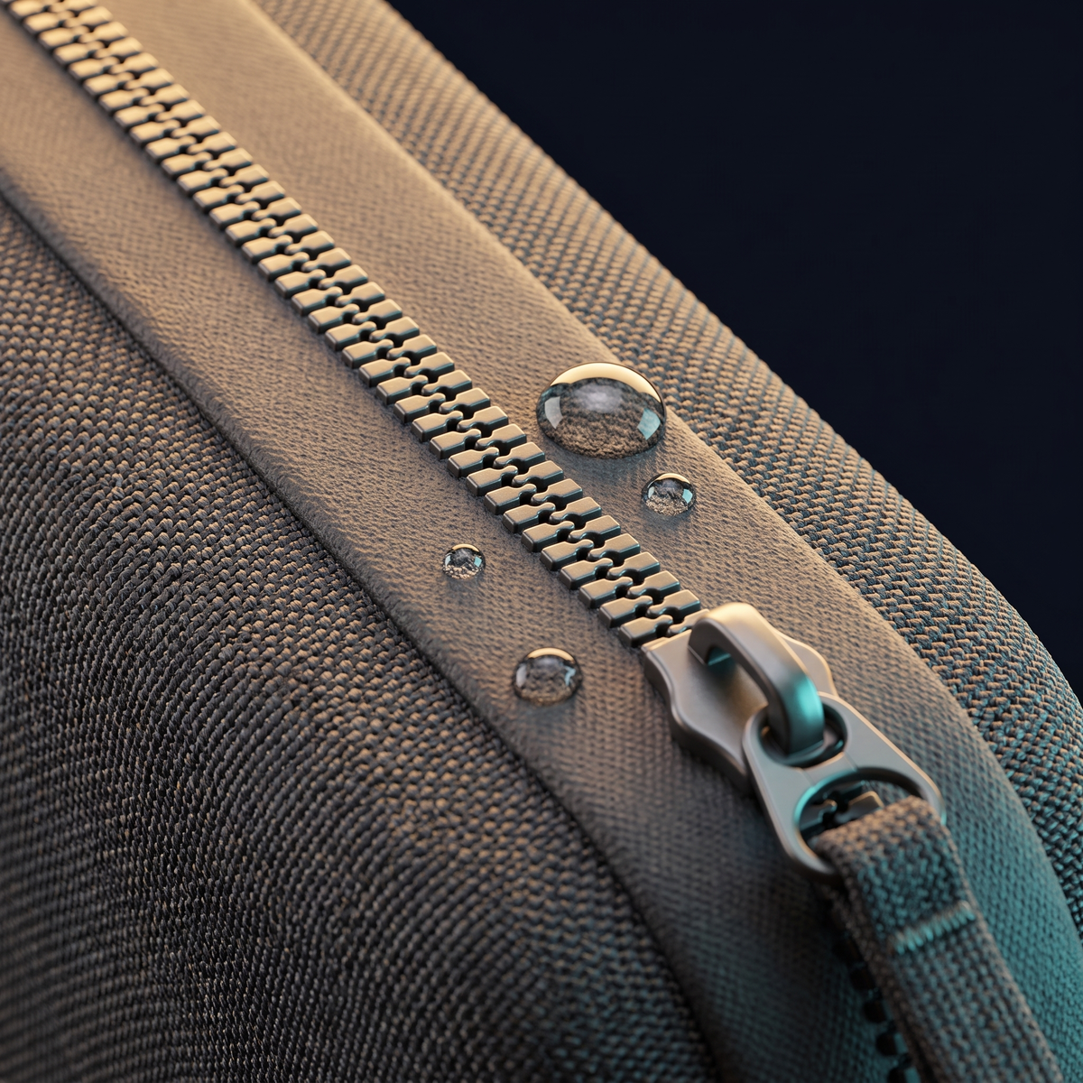 Solis Carry Case — Macro of the water-resistant zip pull