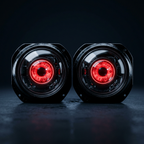 Solis Iris Animated Devil Eye Headlights — both units lit, glowing red iris