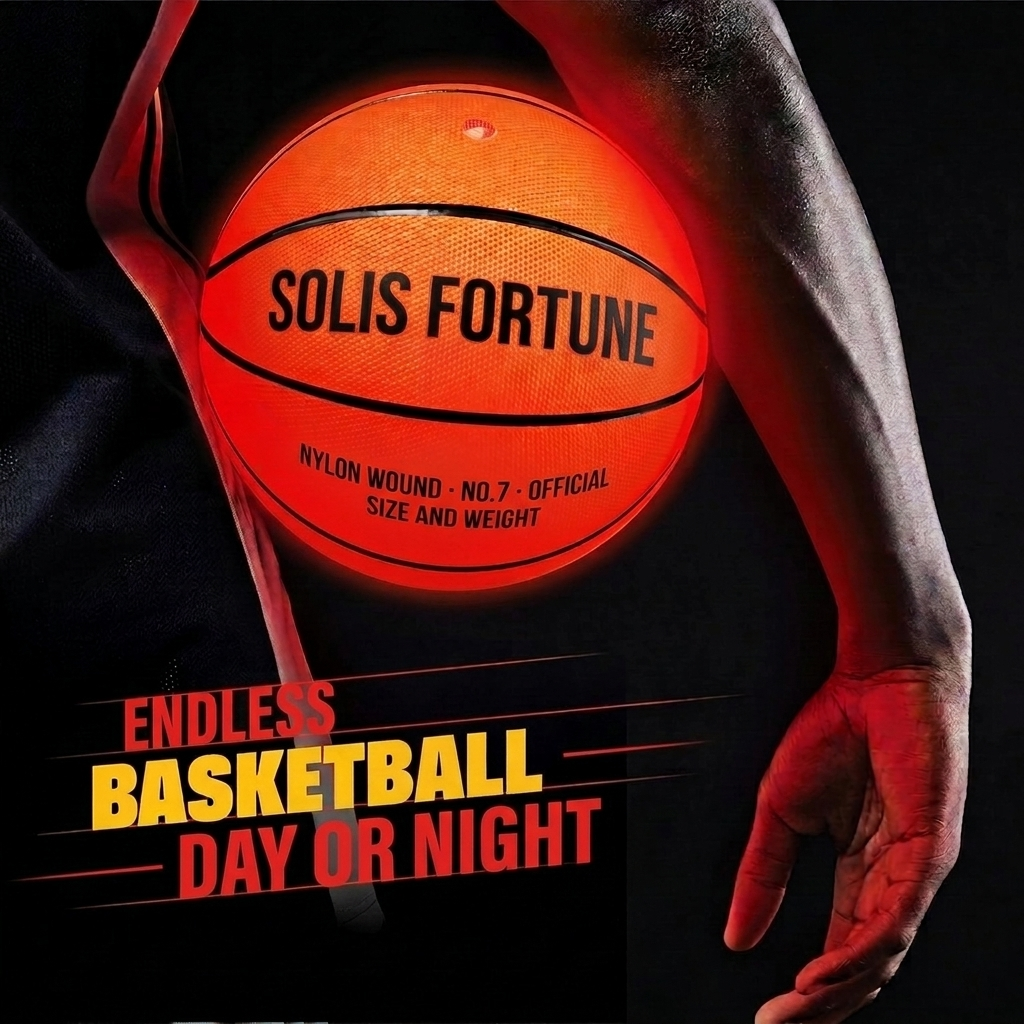 Solis Arc LED Basketball — carried at the hip, lit, ready to play day or night