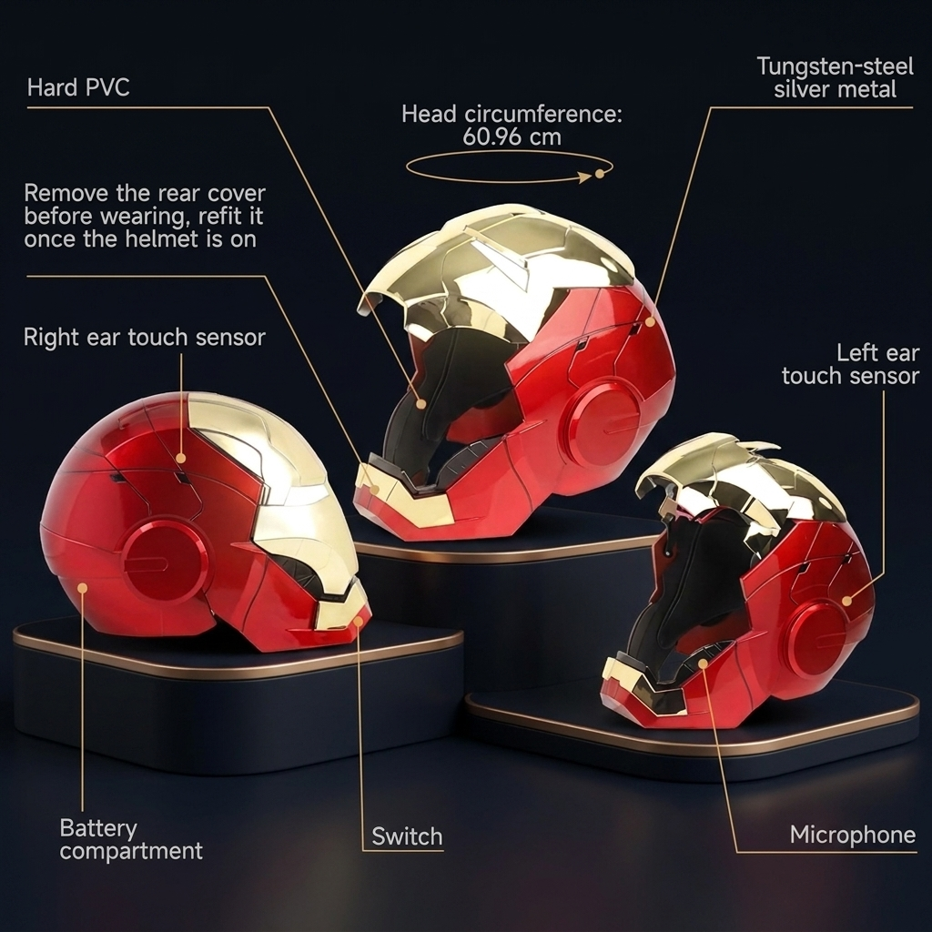 Solis Aegis MK-V Collector Helmet — labelled diagram of materials, sensors and battery bay