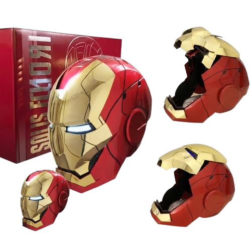 Solis Aegis MK-V collector helmet in four views, faceplate down and raised, showing the padded interior