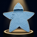The Solis Star Suit in blue on a lit black podium, showing the pointed hood and the two shoulder buttons