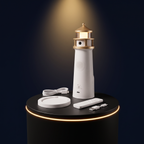 The Solis Pharos with its removable base separated, and the remote beside it