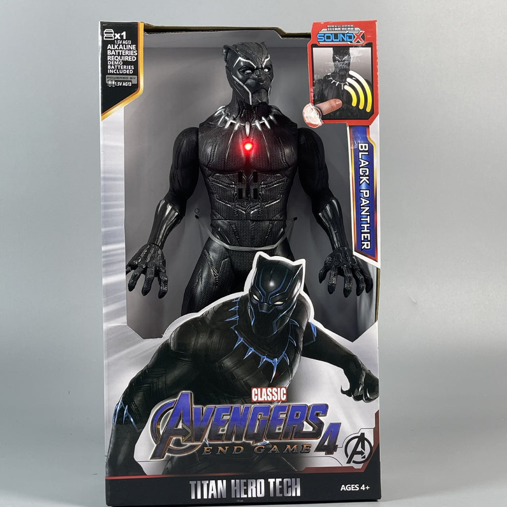 Black Panther light and sound PVC collectible figure in display packaging