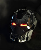 Solis Aegis MK-XVII helmet in Silver & Black — red eyes lit