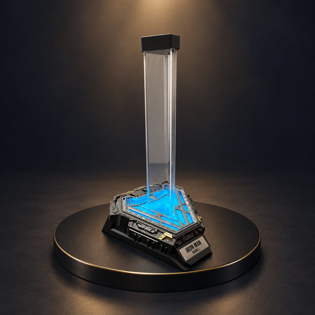 Solis Aegis Display Stand — Blue LED, dark studio product view