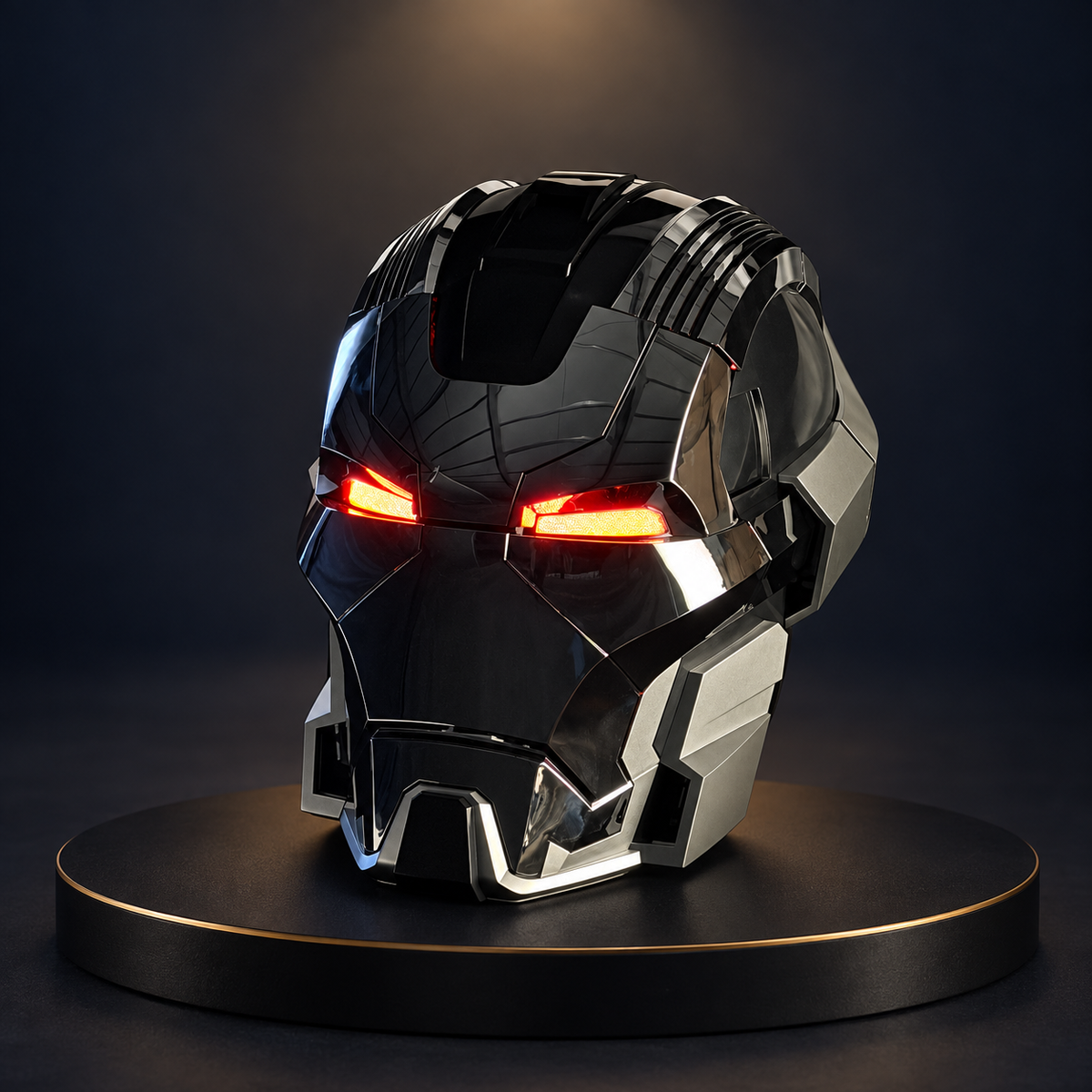 Solis Aegis MK-XVII Motorized Wearable Helmet — Silver & Black, dark studio product view