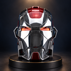 Solis Aegis MK-XVII Motorized Wearable Helmet — Silver & Red, dark studio product view