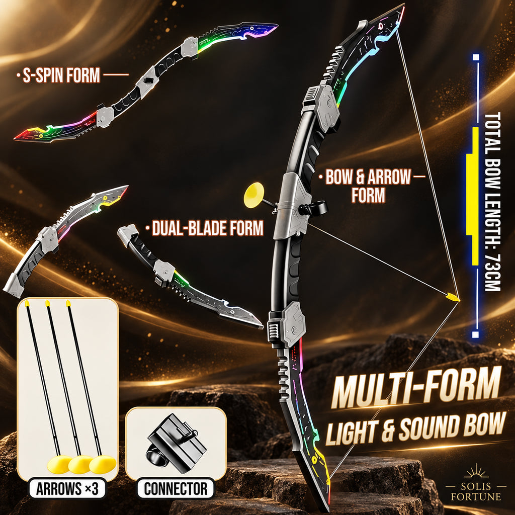 Solis Arcfang — Black: bow, S-spin and dual-blade forms with arrows and connector