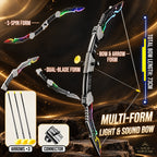 Solis Arcfang — Black: bow, S-spin and dual-blade forms with arrows and connector