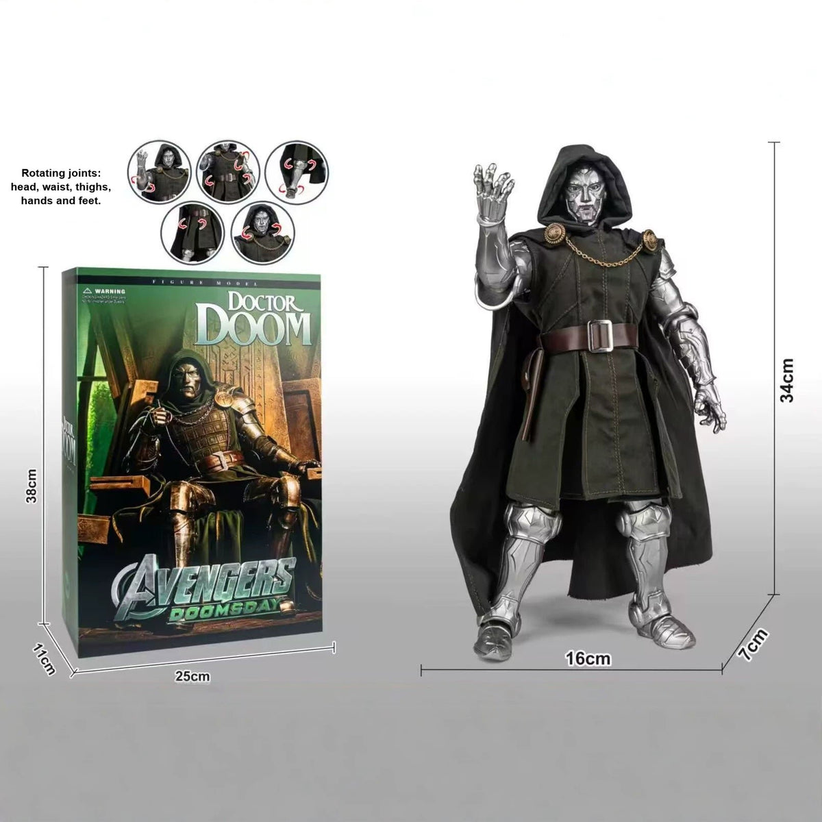Solis Armory — Doctor Doom figure next to its box, about 34 cm tall