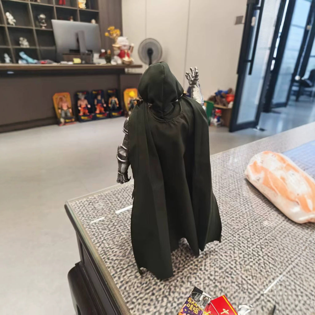 Solis Armory — Doctor Doom figure from behind, showing the fabric cape