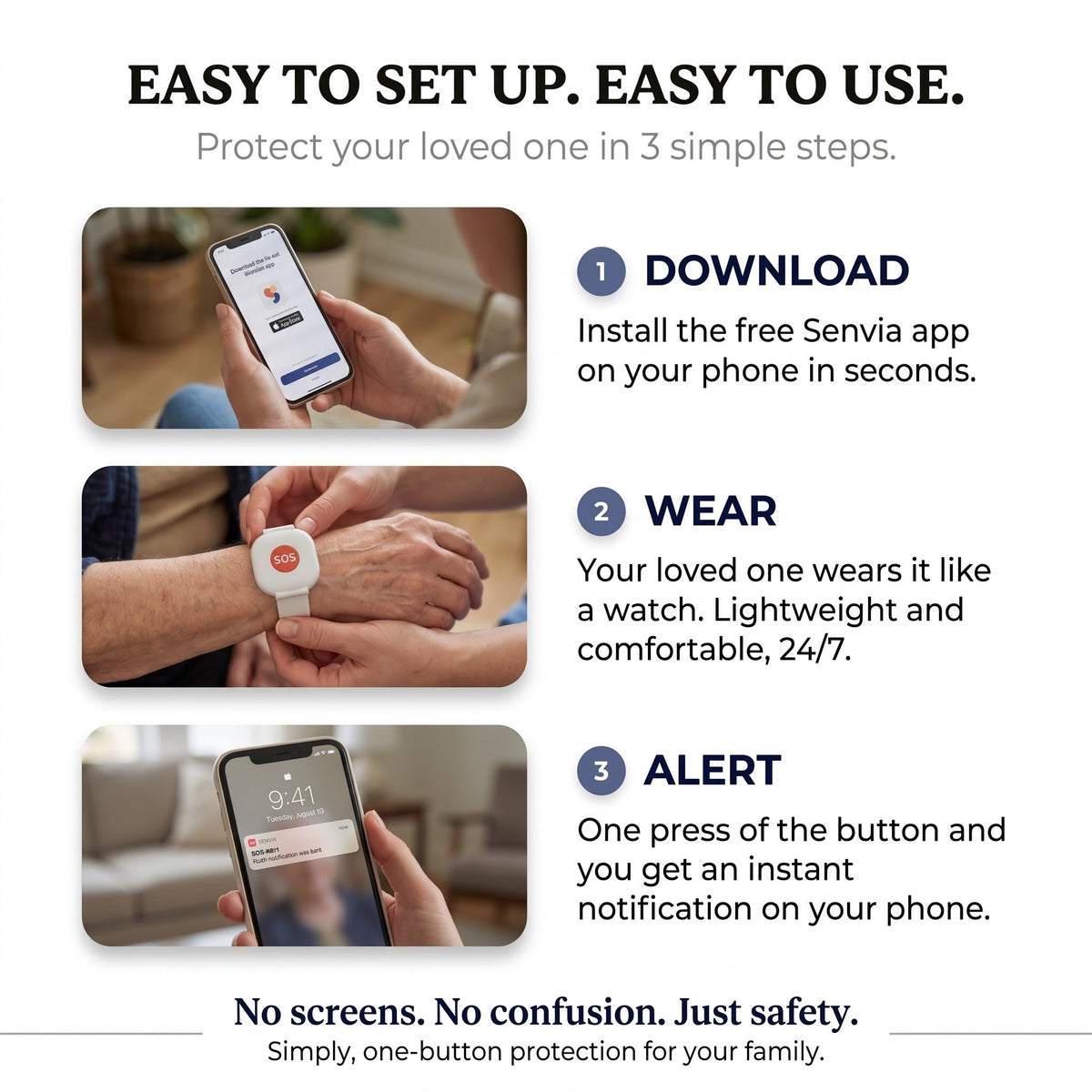 Solis Beacon — how to set up the SOS bracelet in three steps: download the app, wear, alert
