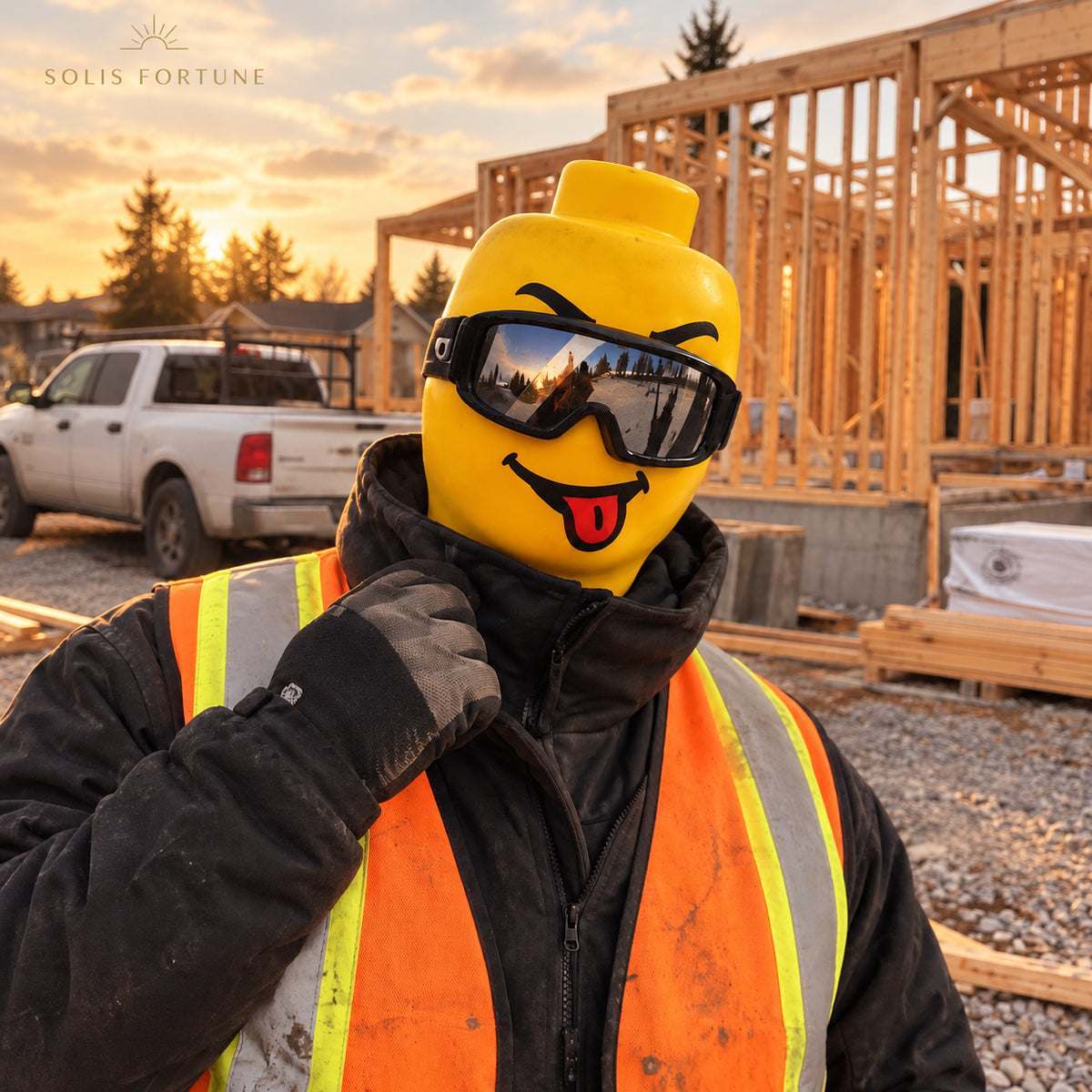 Solis Block Head — Tongue Out yellow block head ski mask