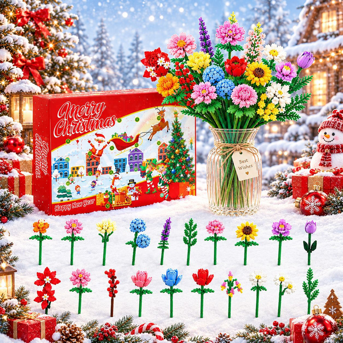 Flower Bouquet Building Blocks Advent Calendar — Solis Bloom, full set