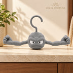 Solis Boulder — grey rock character clothes hanger with flexing arms, front view