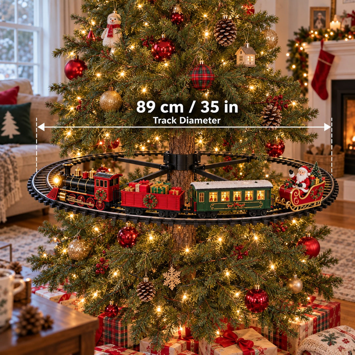 Solis Branchline — train around the tree: ring track about 89 cm / 35 in in diameter