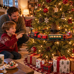 Solis Branchline — father and son watching the train that goes inside the Christmas tree