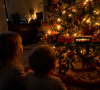Solis Branchline — two kids watching the train go around the tree