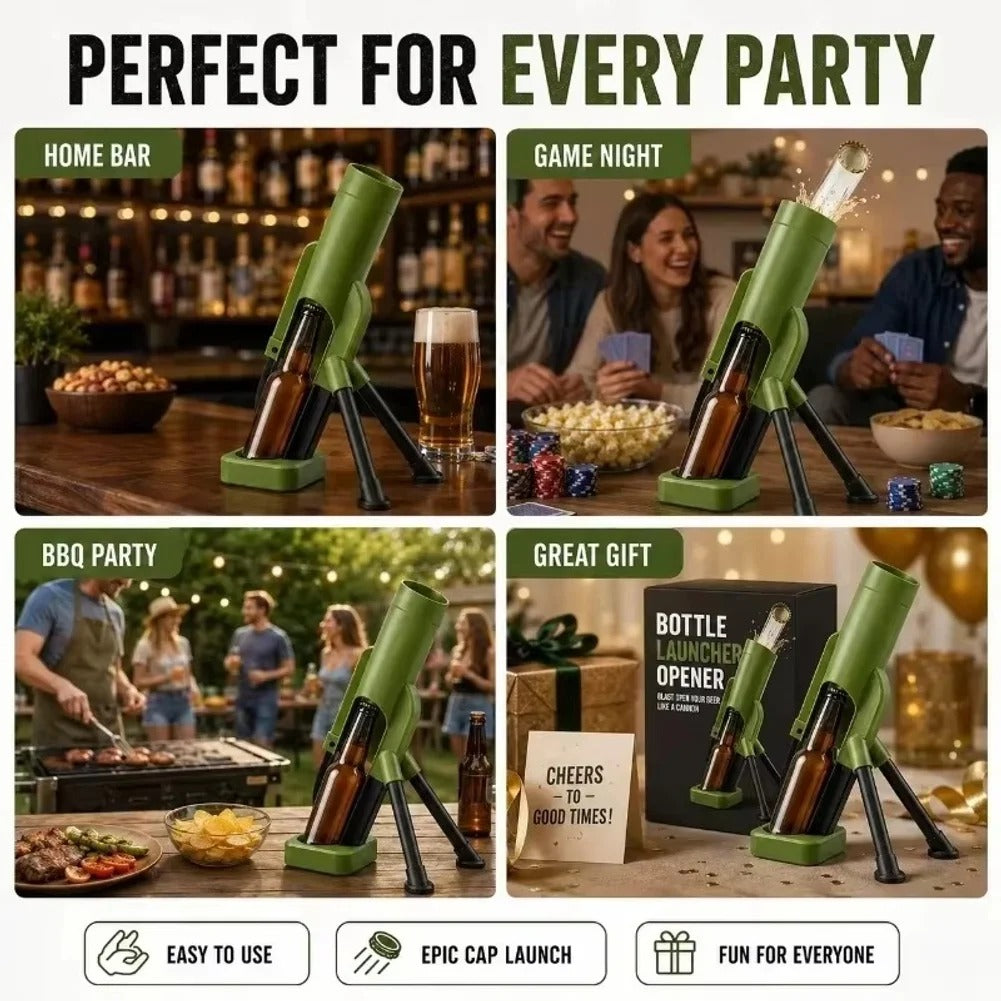 Solis Cap Popper — beer bottle opener mortar at a home bar, game night, BBQ and as a gift