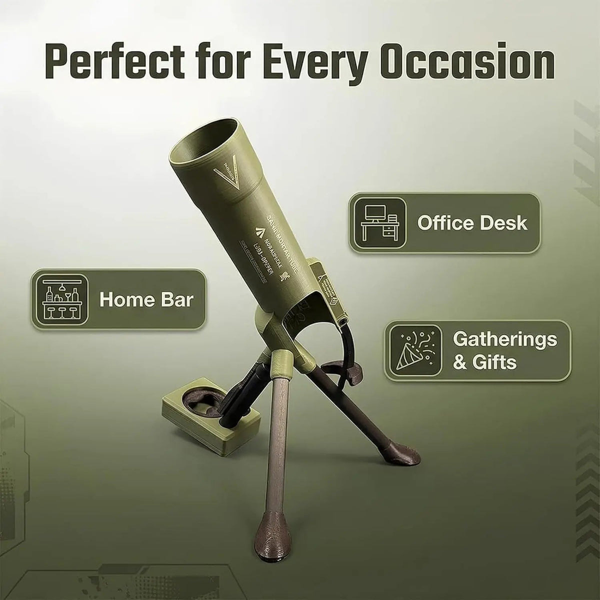 Solis Cap Popper — olive-green beer mortar opener for the home bar, desk and gatherings